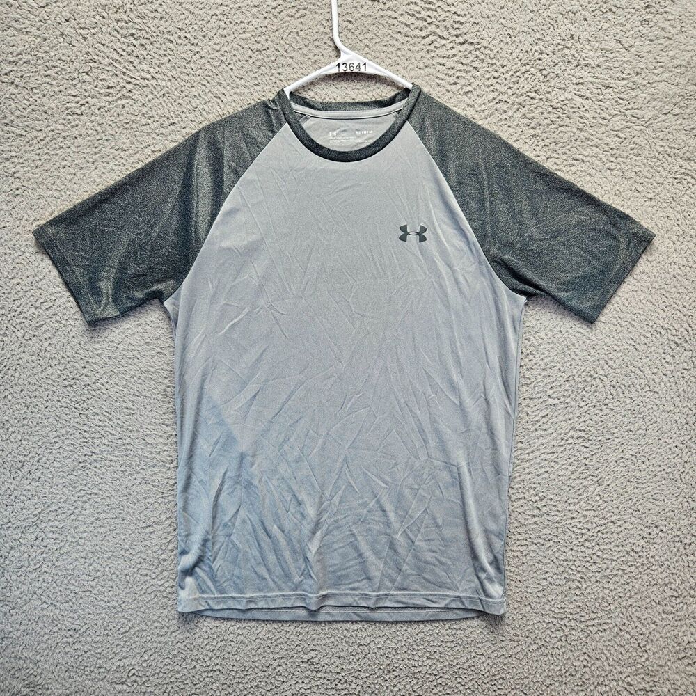 Under Armour T-Shirt Mens Medium Gray Short Raglan Sleeve Loose Heatgear